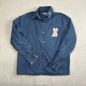 VTG The Bradford Exchange Button Up Long Sleeve Denim‎ Angels Blouse Women's S